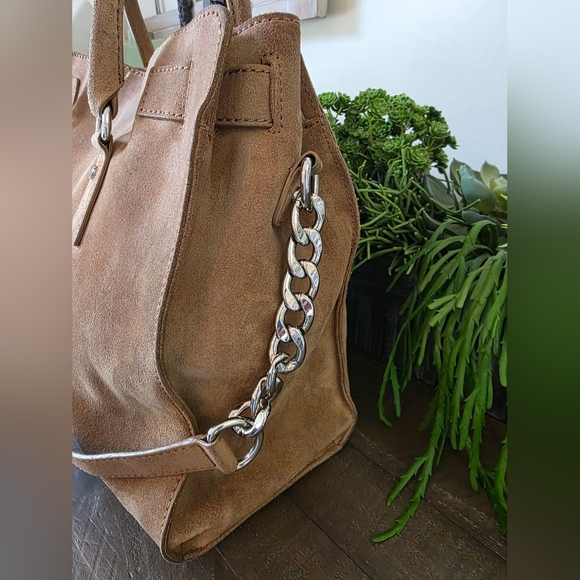 Vintage Michael Kors Distressed Brown Suede Tote Bag With Silver MK Lock - Picture 12 of 15